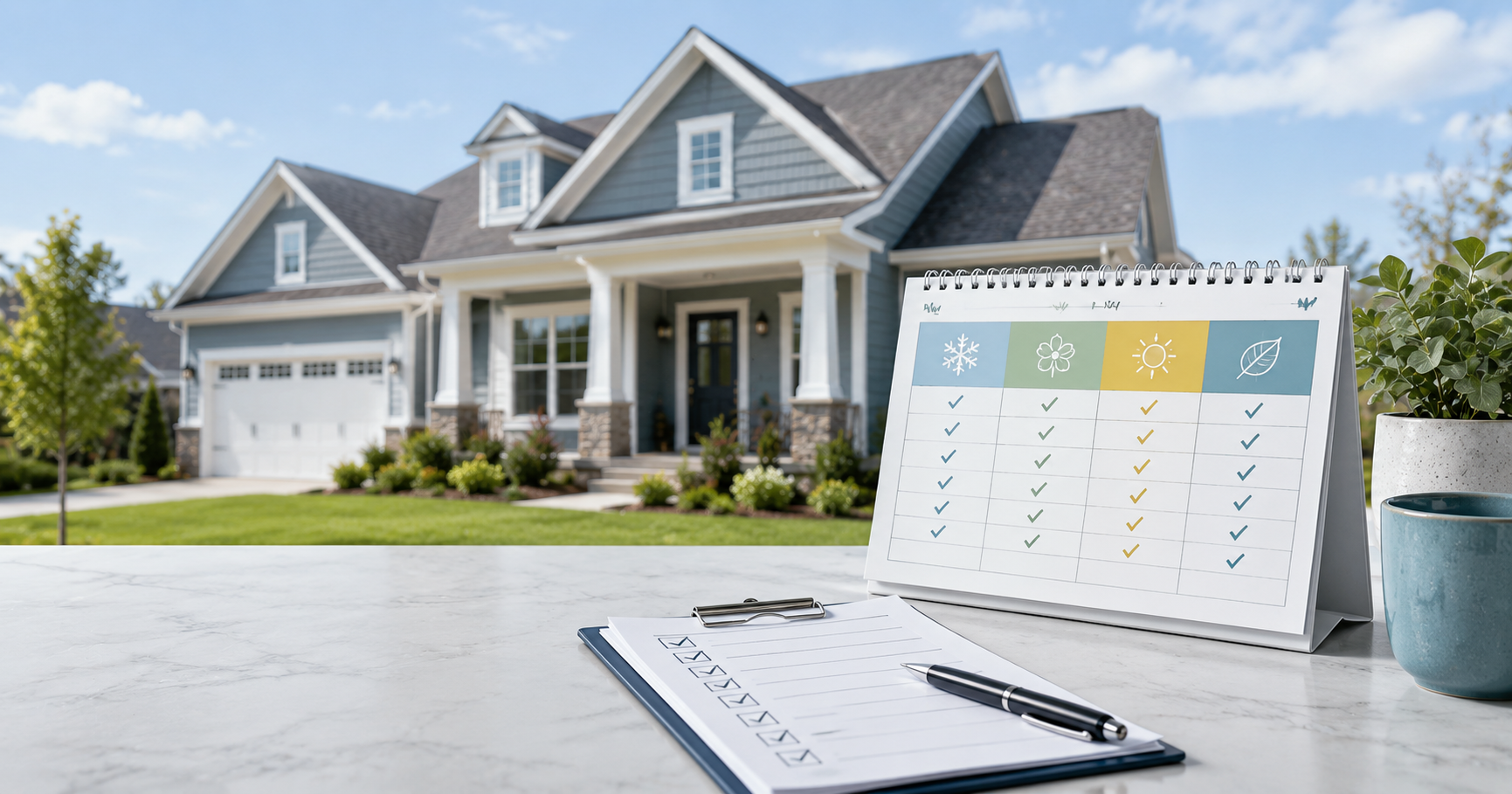 Landlord reviewing a rental property maintenance schedule on a clipboard